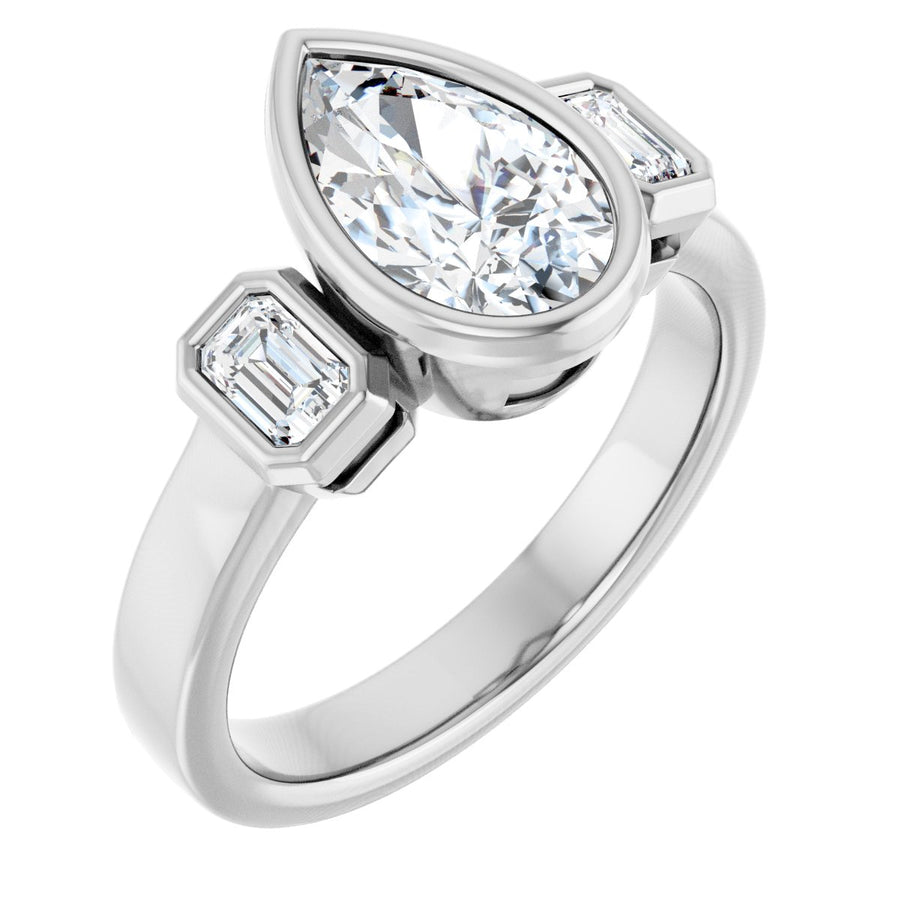 Natural Diamond Pear Bezel-Set Three-Stone Engagement Ring Semi-Mount - Platinum - Series 126961