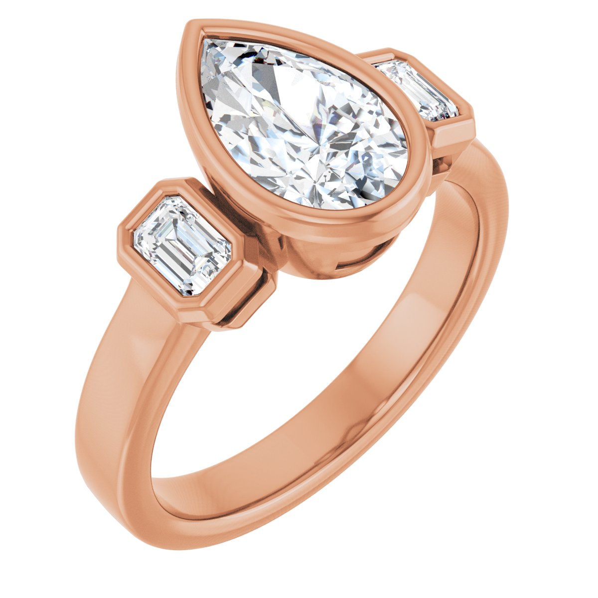 Natural Diamond Pear Bezel-Set Three-Stone Engagement Ring Semi-Mount - 14K Rose Gold - Series 126961