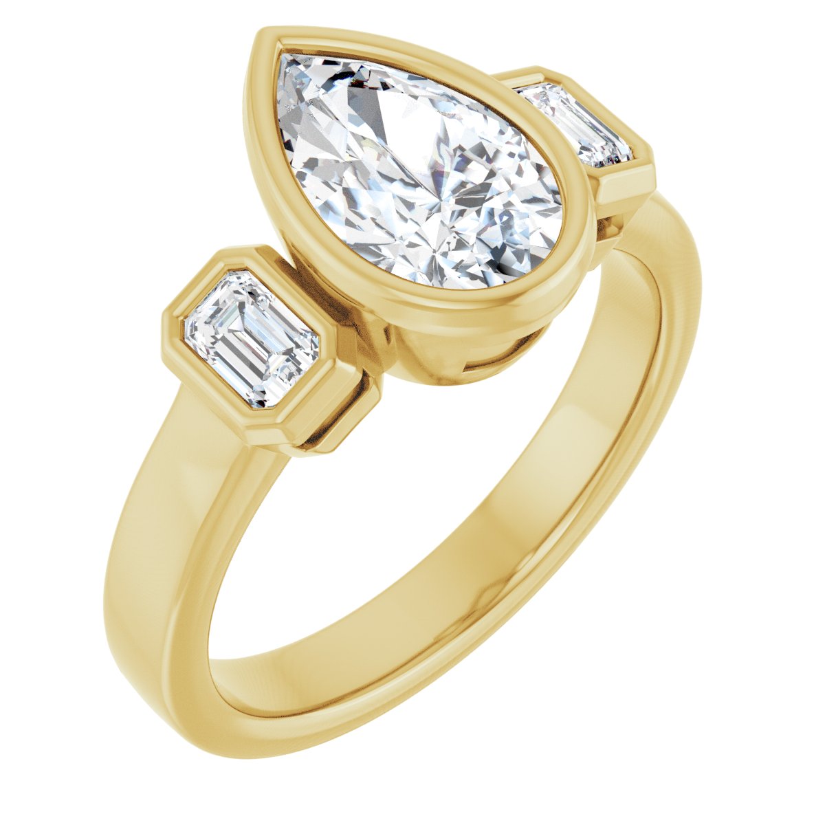 Natural Diamond Pear Bezel-Set Three-Stone Engagement Ring Semi-Mount - 14K Yellow Gold - Series 126961
