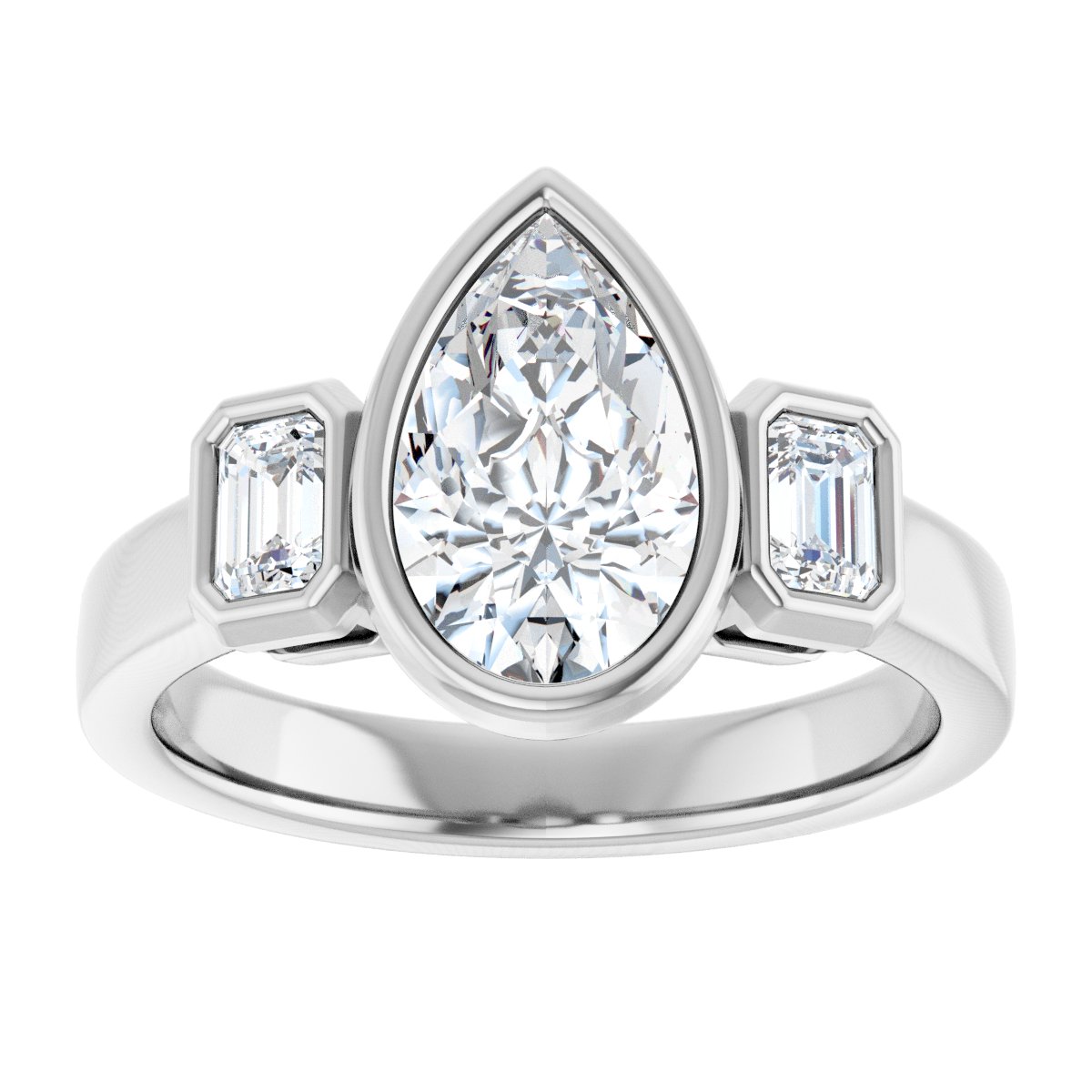 Pear Bezel-Set Three-Stone Engagement Ring Semi-Mount - gallery - Series 126961