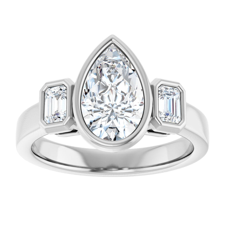 Pear Bezel-Set Three-Stone Engagement Ring Semi-Mount - gallery - Series 126961