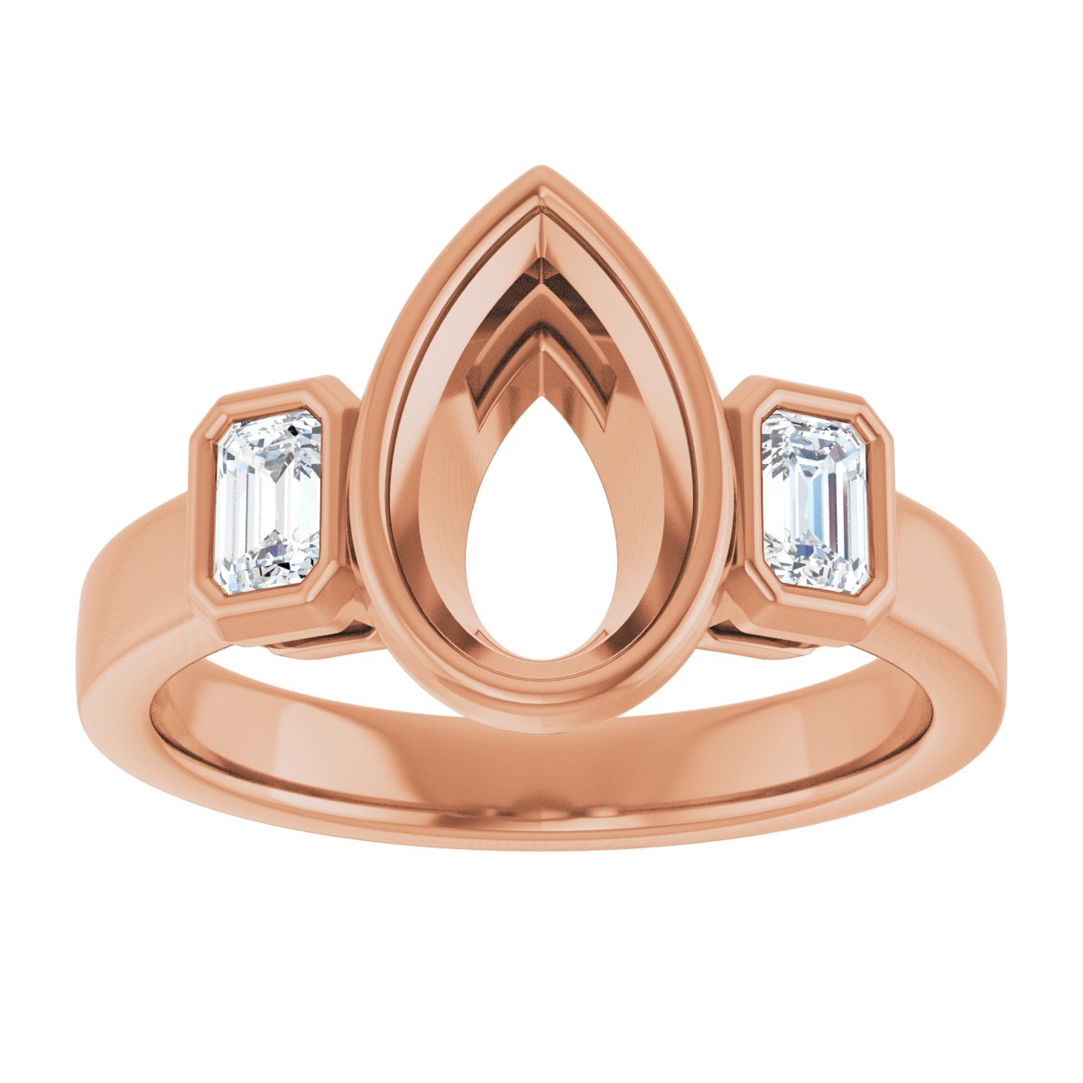 Pear Bezel-Set Three-Stone Engagement Ring Semi-Mount - gallery - Series 126961