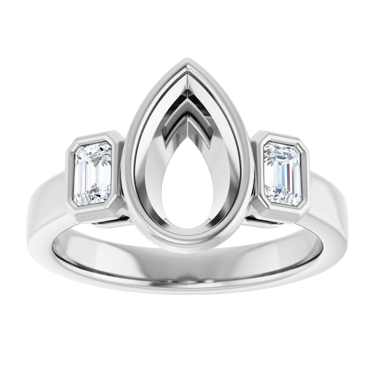 Pear Bezel-Set Three-Stone Engagement Ring Semi-Mount - gallery - Series 126961
