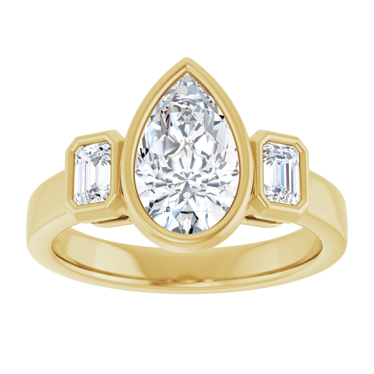 Pear Bezel-Set Three-Stone Engagement Ring Semi-Mount - gallery - Series 126961
