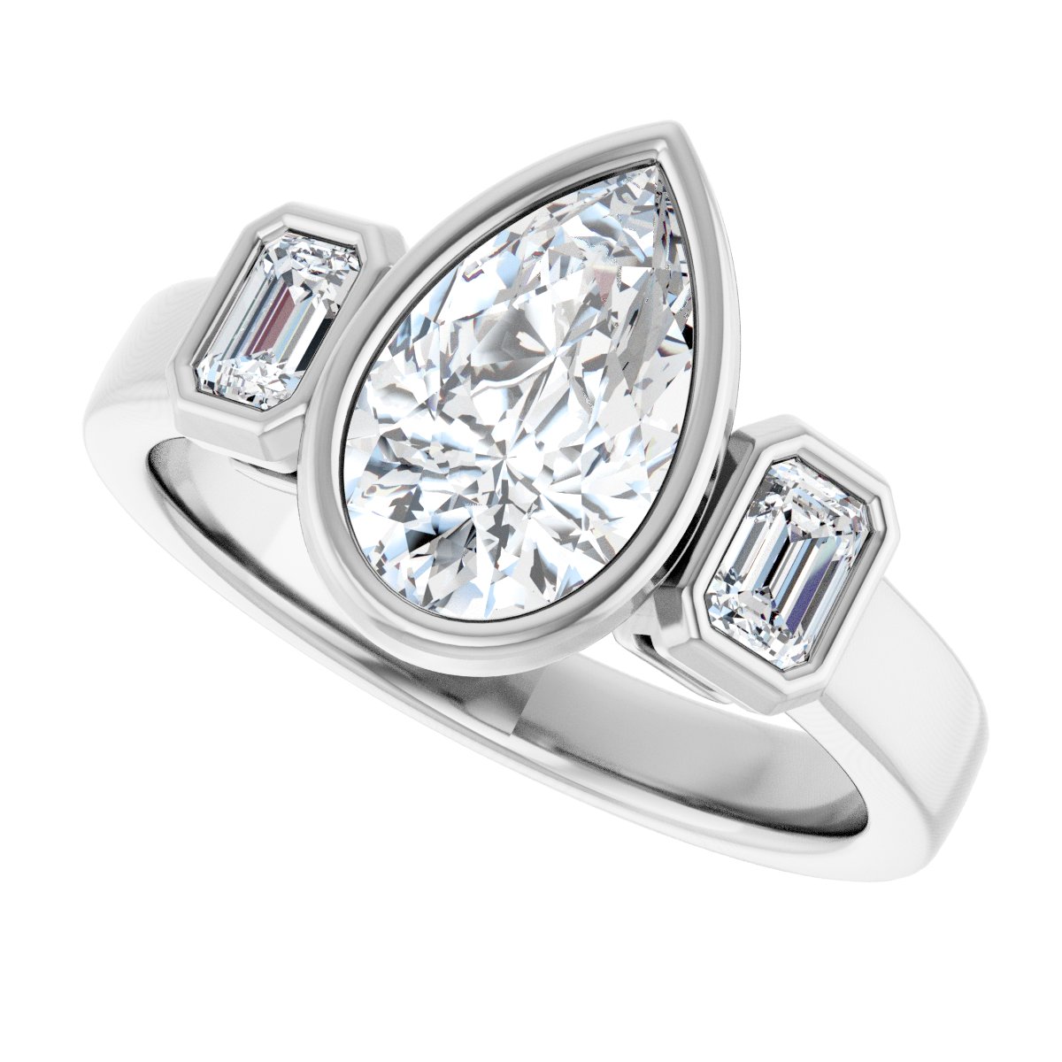 Pear Bezel-Set Three-Stone Engagement Ring Semi-Mount - gallery - Series 126961