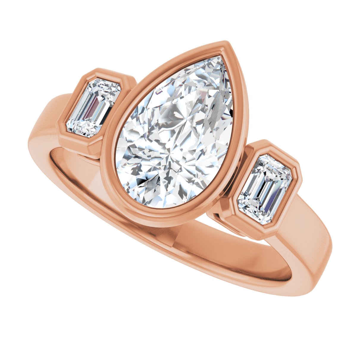 Pear Bezel-Set Three-Stone Engagement Ring Semi-Mount - gallery - Series 126961