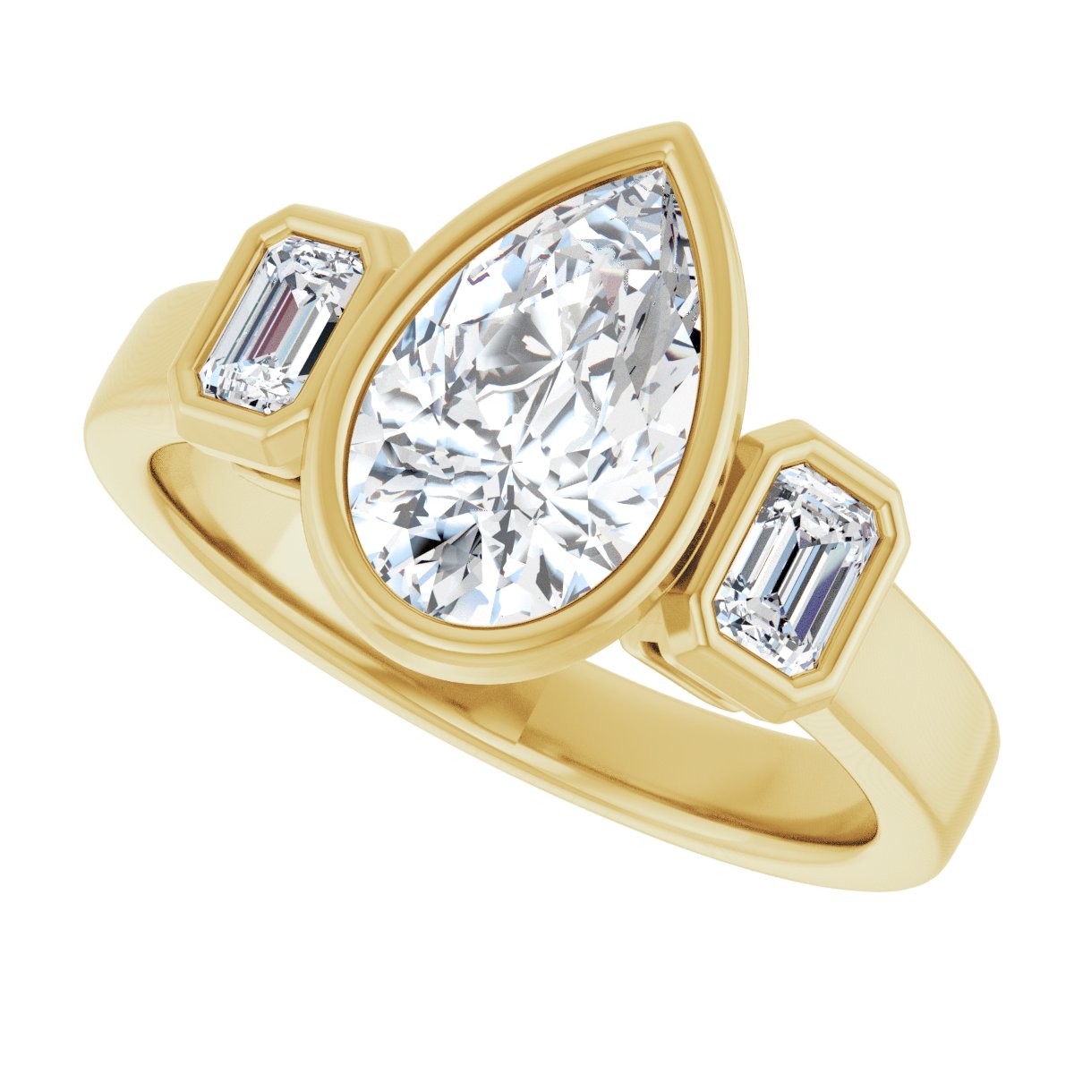 Pear Bezel-Set Three-Stone Engagement Ring Semi-Mount - gallery - Series 126961