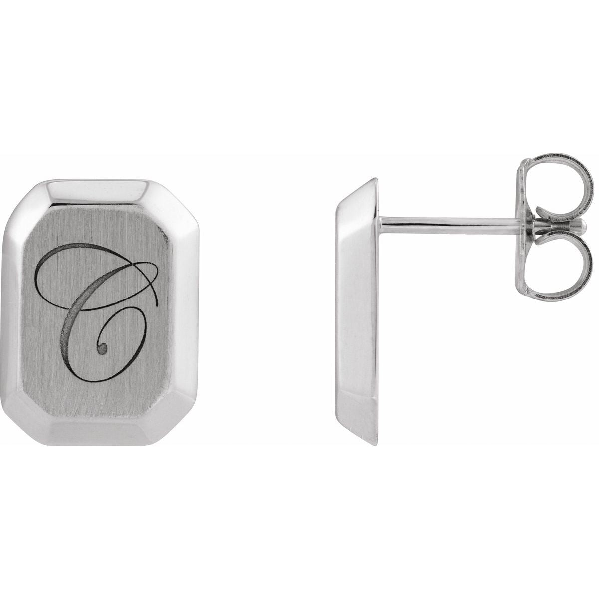 Engravable Geometric Stud Earrings (12 X 9 Mm)