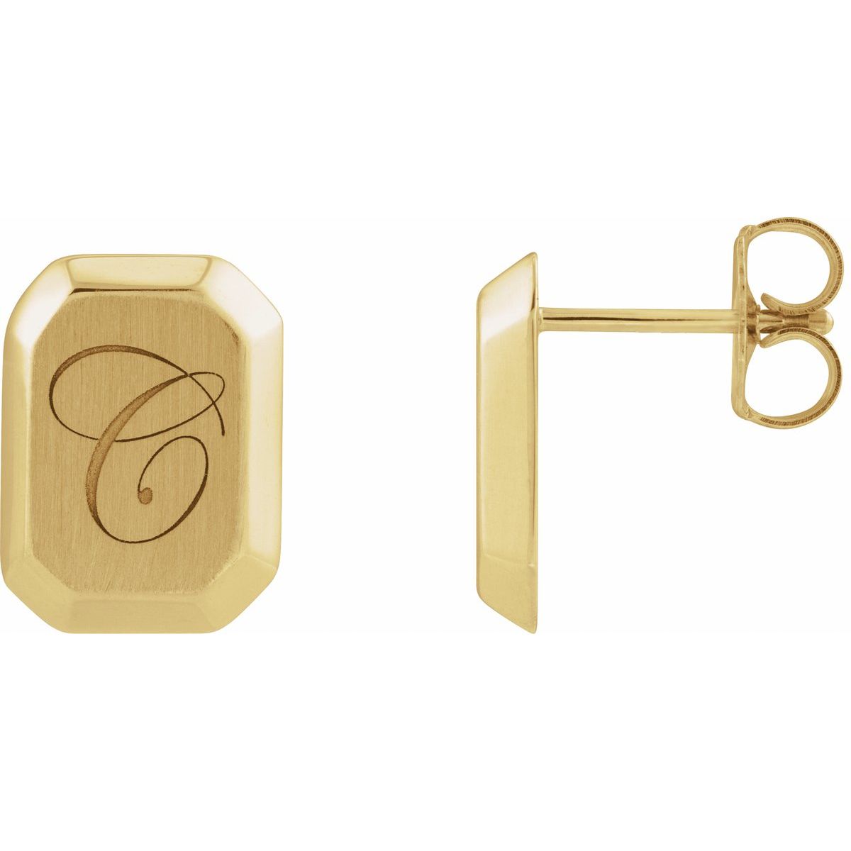 Engravable Geometric Stud Earrings (12 X 9 Mm)