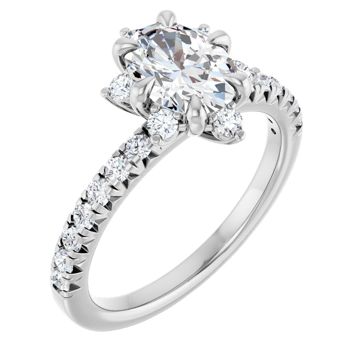 Natural Diamond Oval Halo-Style Engagement Ring Semi-Mount - 14K White Gold - Series 689309