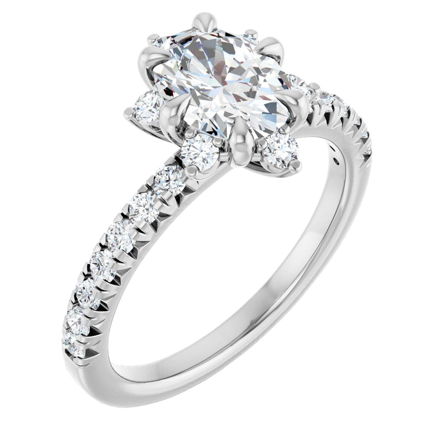 Natural Diamond Oval Halo-Style Engagement Ring Semi-Mount - 14K White Gold - Series 689309