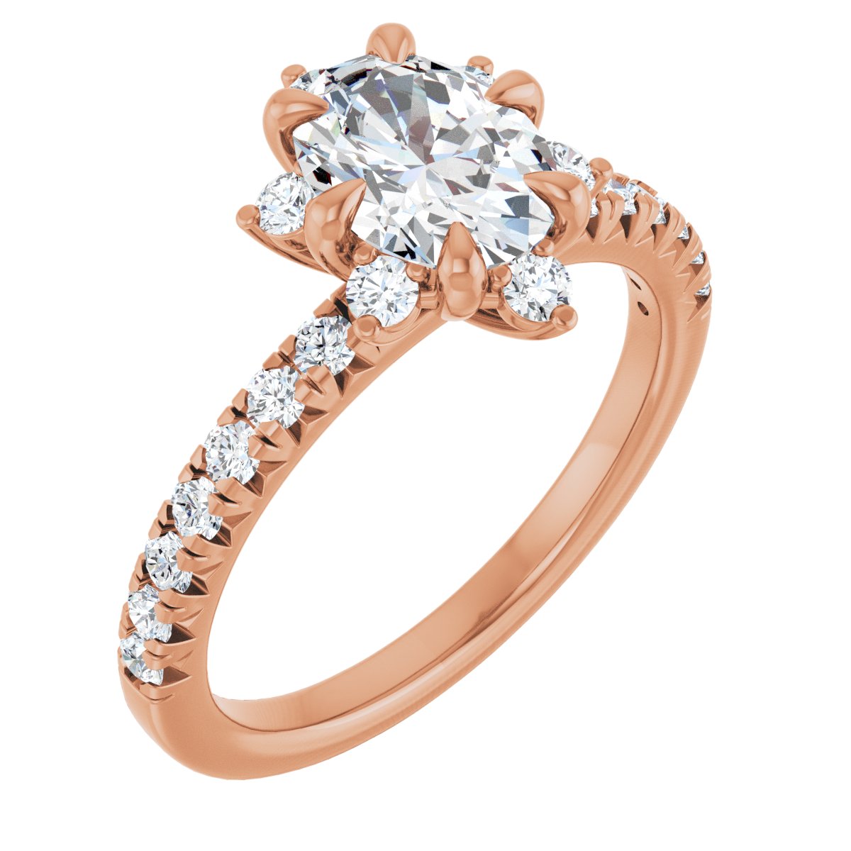 Natural Diamond Oval Halo-Style Engagement Ring Semi-Mount - 14K Rose Gold - Series 689309