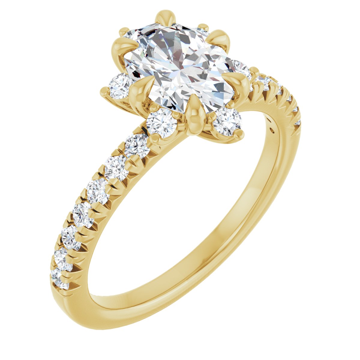 Natural Diamond Oval Halo-Style Engagement Ring Semi-Mount - 14K Yellow Gold - Series 689309