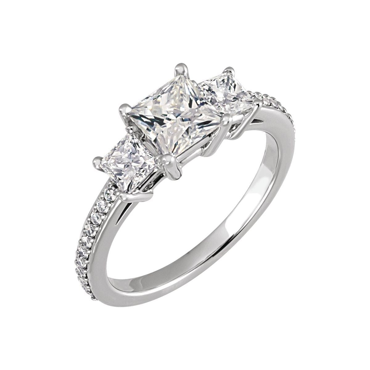 Square Three-Stone Engagement Ring Semi-Mount - gallery - Series 121909