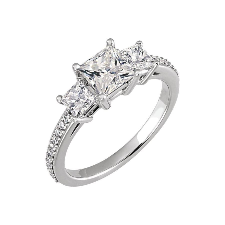 Square Three-Stone Engagement Ring Semi-Mount - gallery - Series 121909