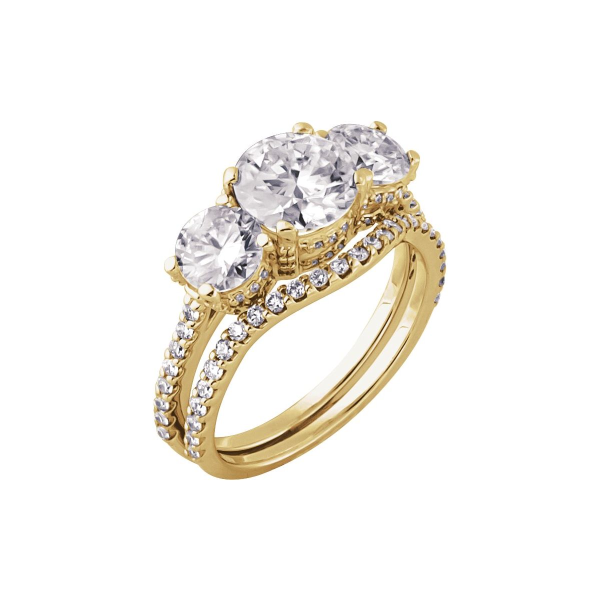 Round Three-Stone Engagement Ring Semi-Mount - gallery - Series 68904