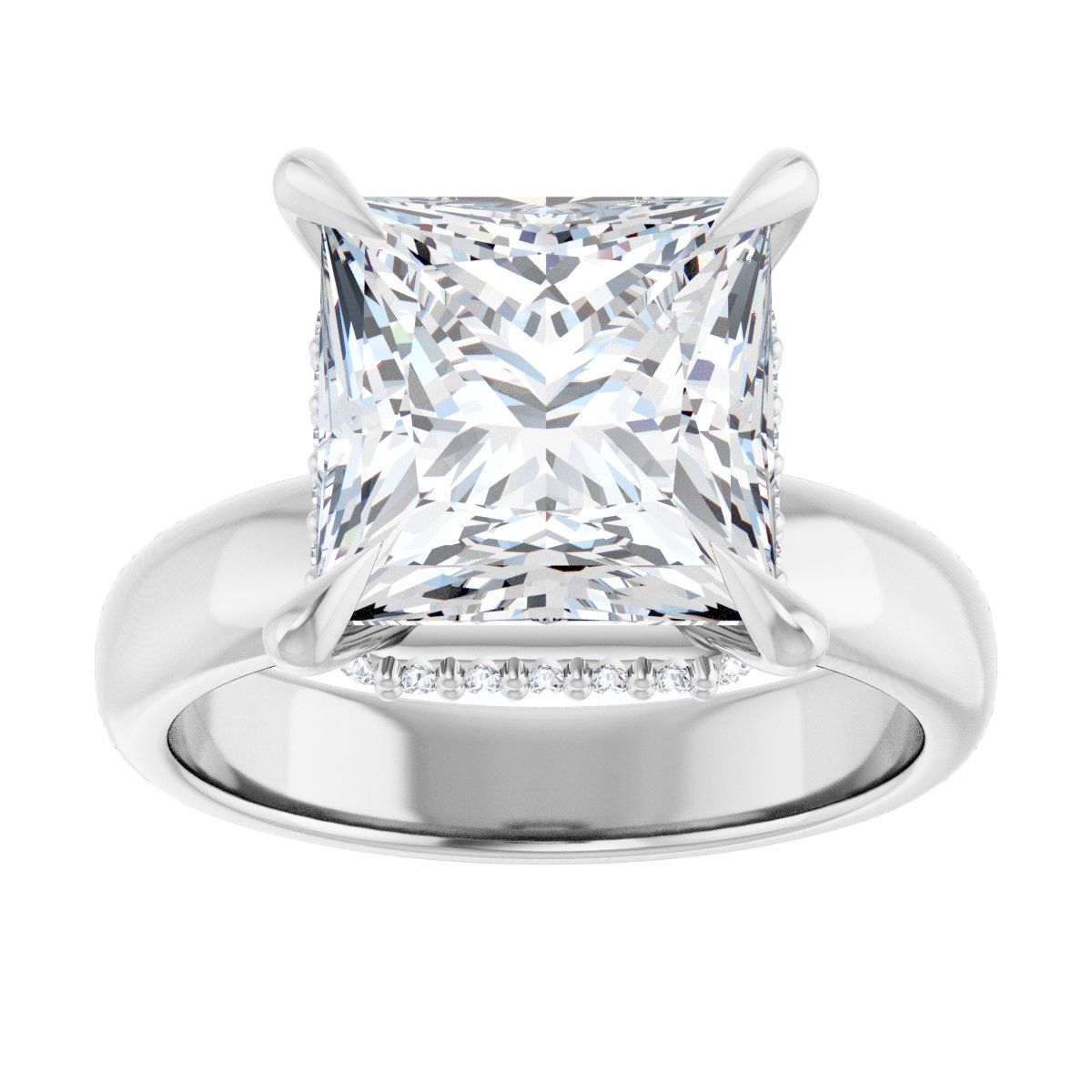 Square Claw-Prong Hidden Halo-Style Engagement Ring Semi-Mount - gallery - Series 127042