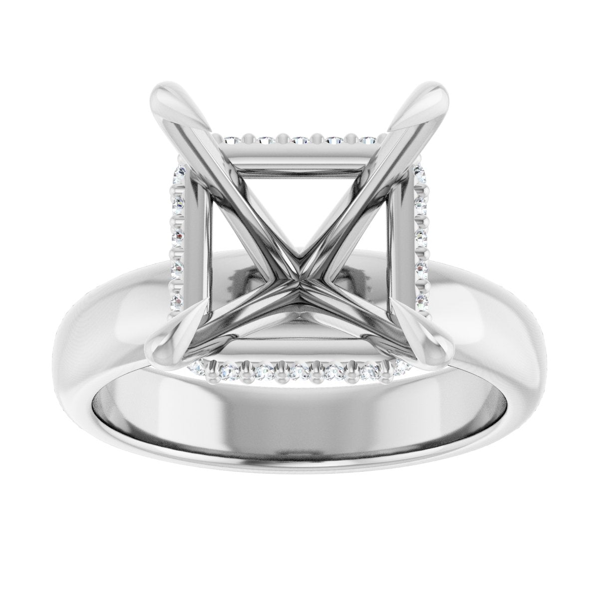 Square Claw-Prong Hidden Halo-Style Engagement Ring Semi-Mount - gallery - Series 127042