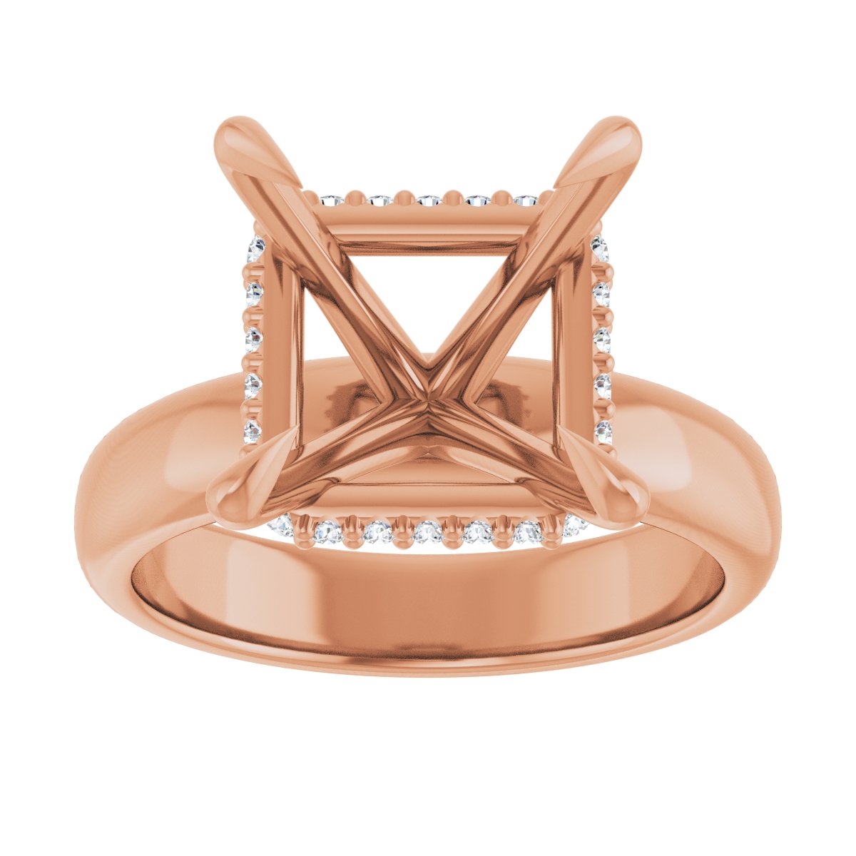 Square Claw-Prong Hidden Halo-Style Engagement Ring Semi-Mount - gallery - Series 127042