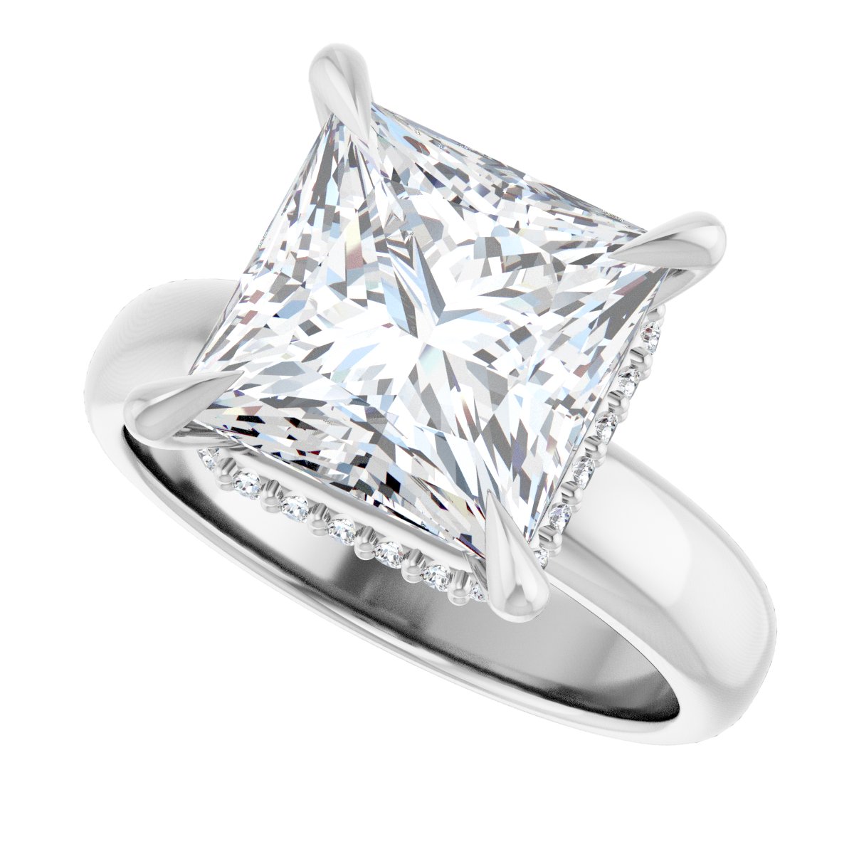 Square Claw-Prong Hidden Halo-Style Engagement Ring Semi-Mount - gallery - Series 127042