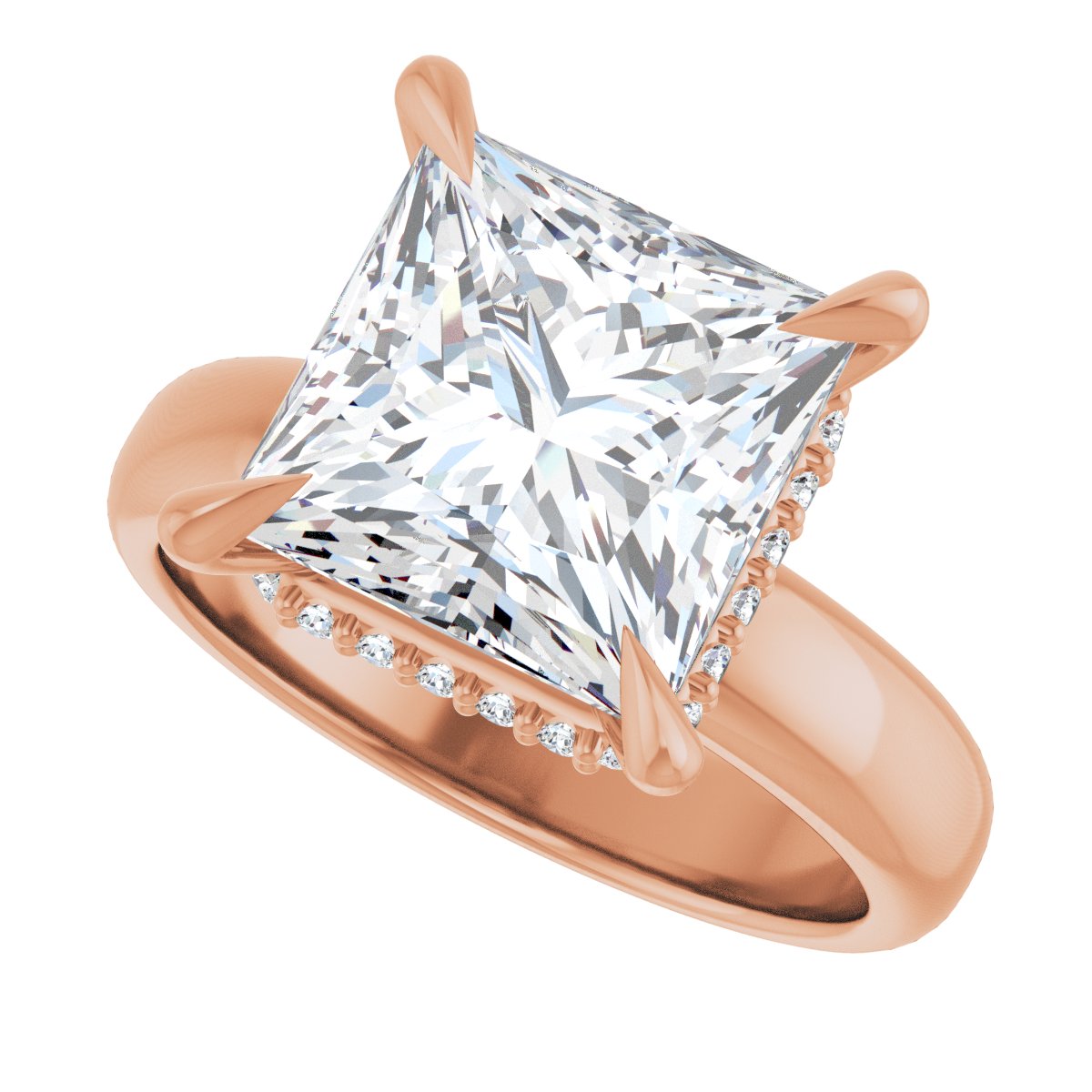 Square Claw-Prong Hidden Halo-Style Engagement Ring Semi-Mount - gallery - Series 127042