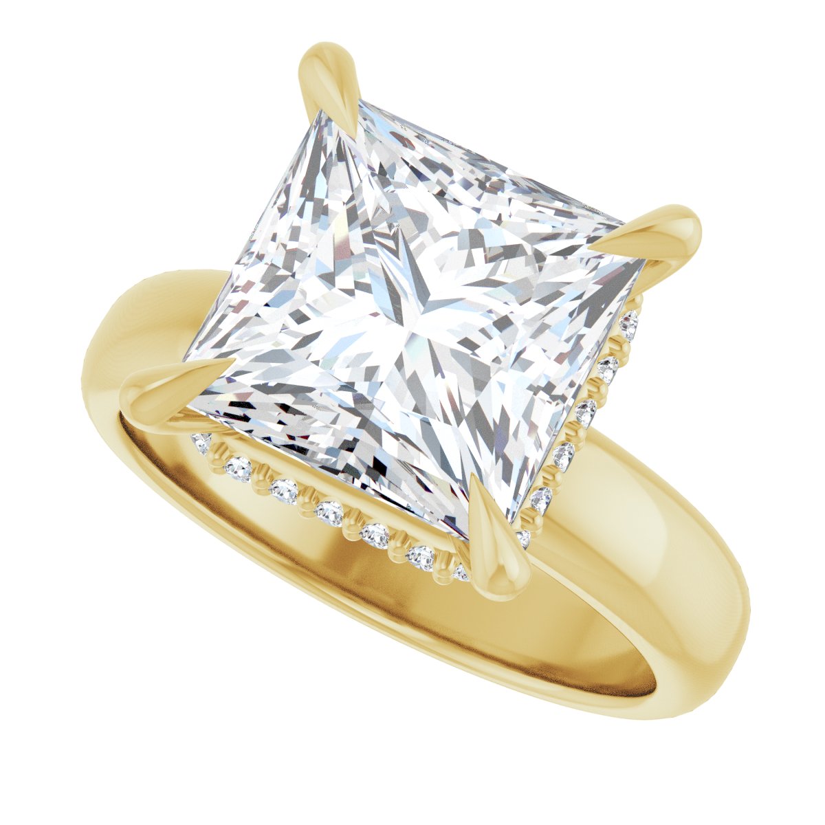 Square Claw-Prong Hidden Halo-Style Engagement Ring Semi-Mount - gallery - Series 127042