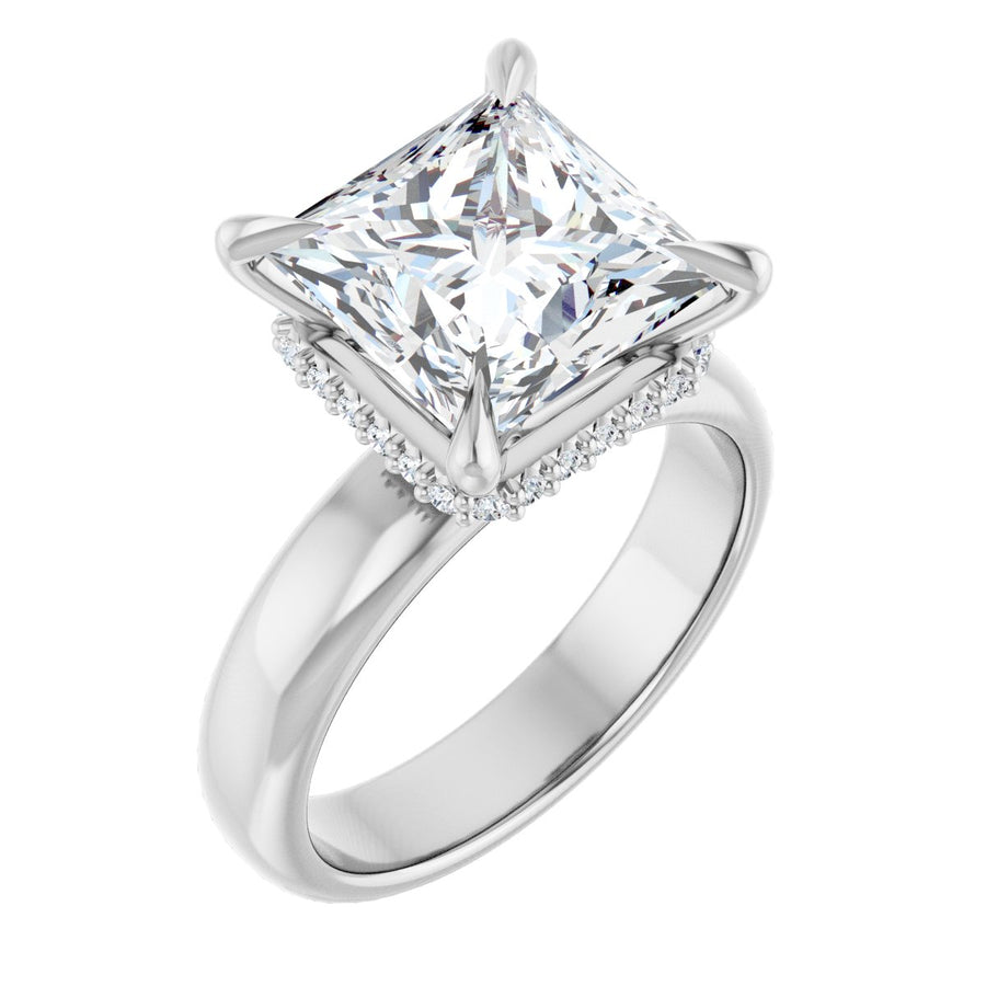 Natural Diamond Square Claw-Prong Hidden Halo-Style Engagement Ring Semi-Mount - Platinum - Series 127042