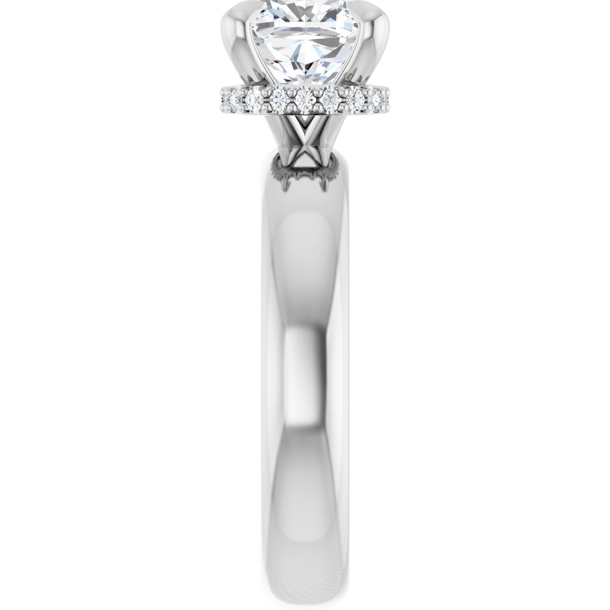 Cushion Claw-Prong Hidden Halo-Style Engagement Ring Semi-Mount - gallery - Series 127042