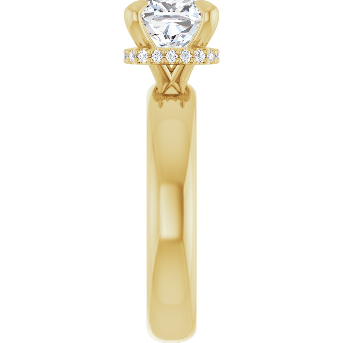 Cushion Claw-Prong Hidden Halo-Style Engagement Ring Semi-Mount - gallery - Series 127042