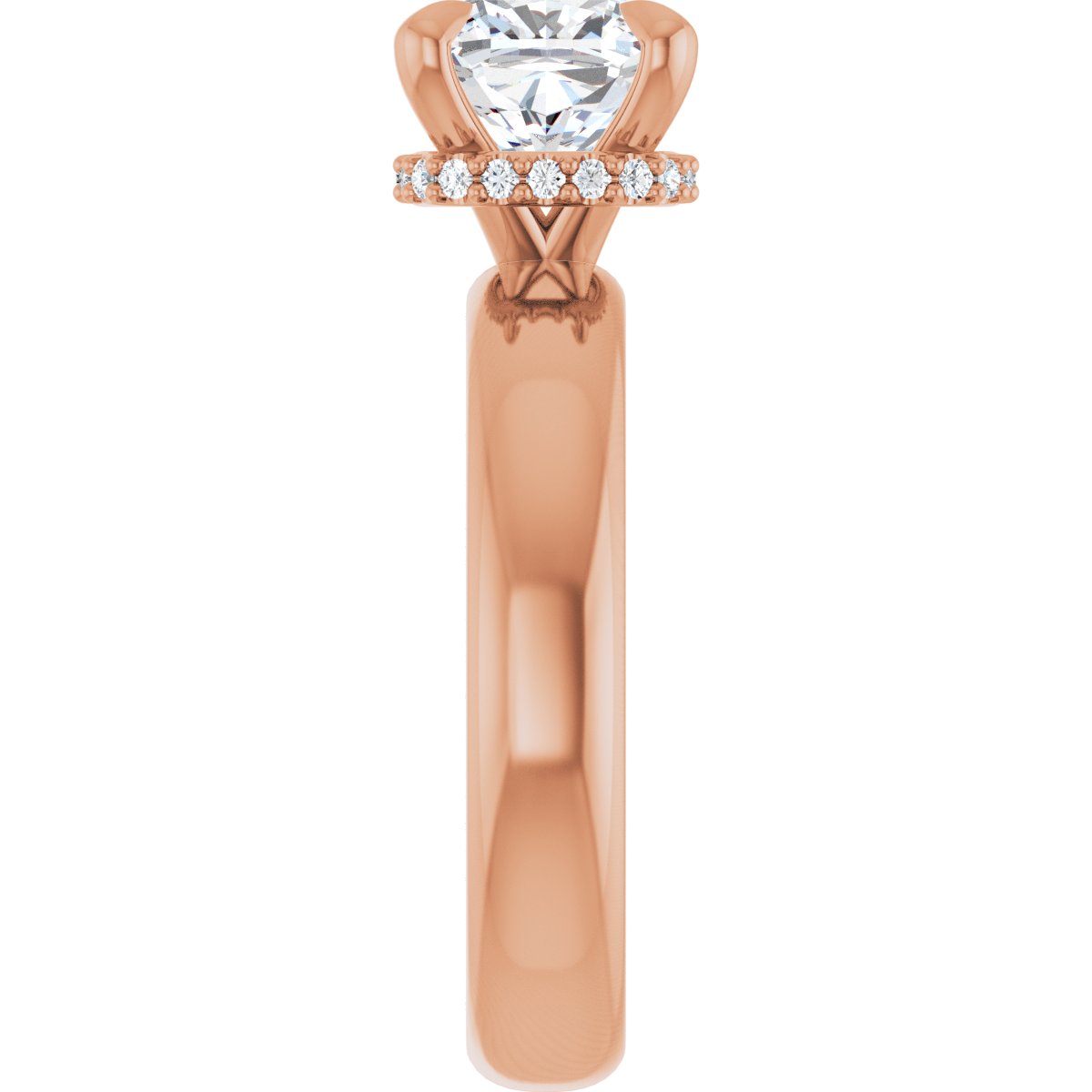 Cushion Claw-Prong Hidden Halo-Style Engagement Ring Semi-Mount - gallery - Series 127042
