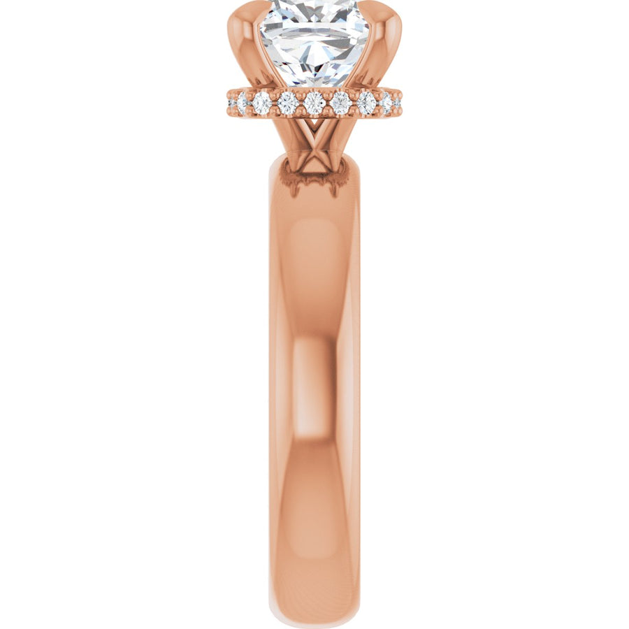 Cushion Claw-Prong Hidden Halo-Style Engagement Ring Semi-Mount - gallery - Series 127042
