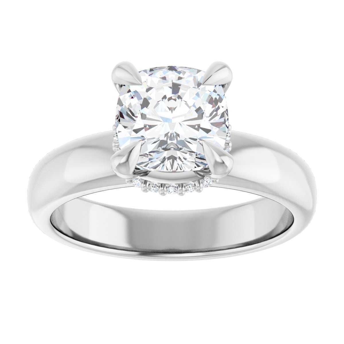 Cushion Claw-Prong Hidden Halo-Style Engagement Ring Semi-Mount - gallery - Series 127042