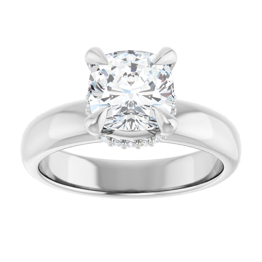 Cushion Claw-Prong Hidden Halo-Style Engagement Ring Semi-Mount - gallery - Series 127042