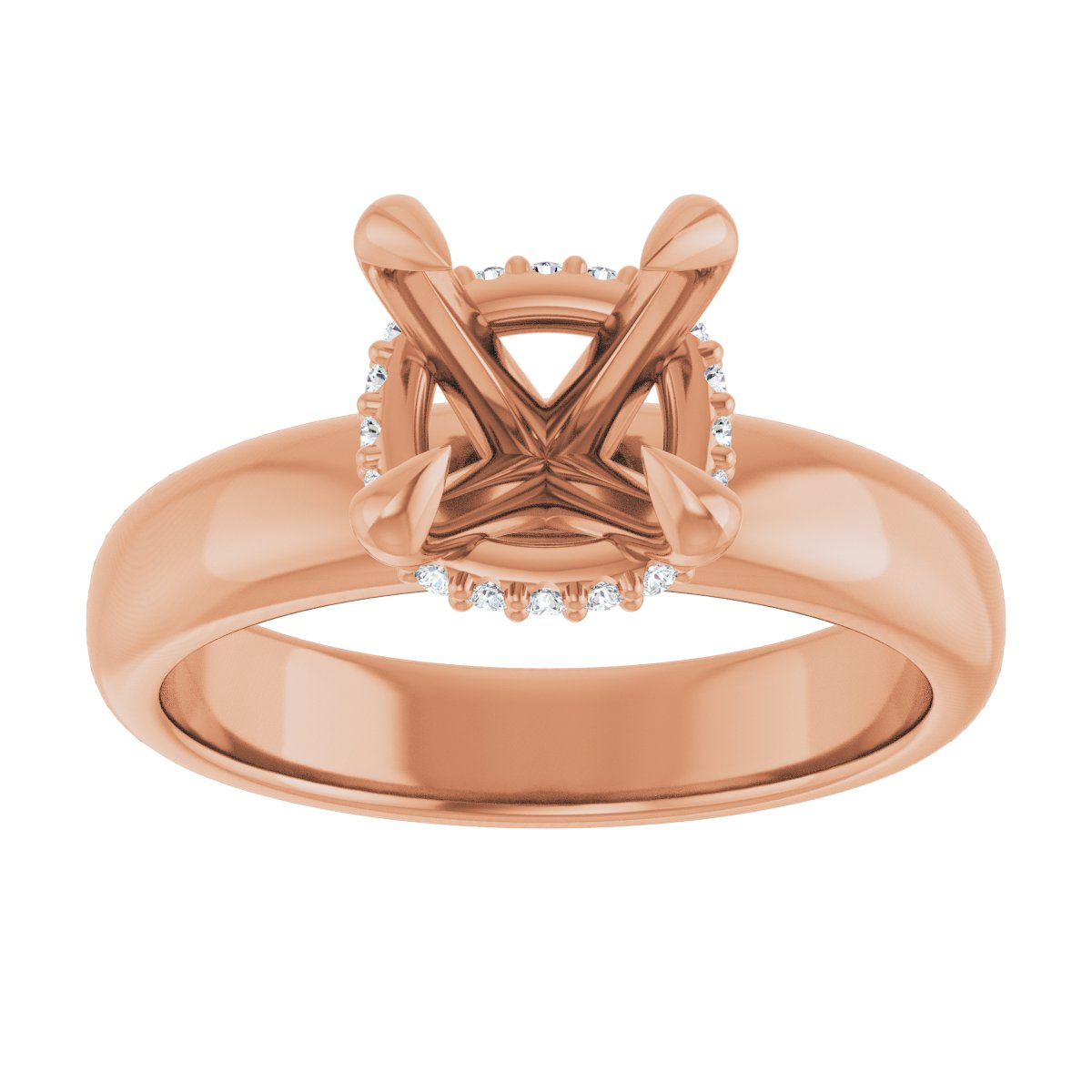 Cushion Claw-Prong Hidden Halo-Style Engagement Ring Semi-Mount - gallery - Series 127042
