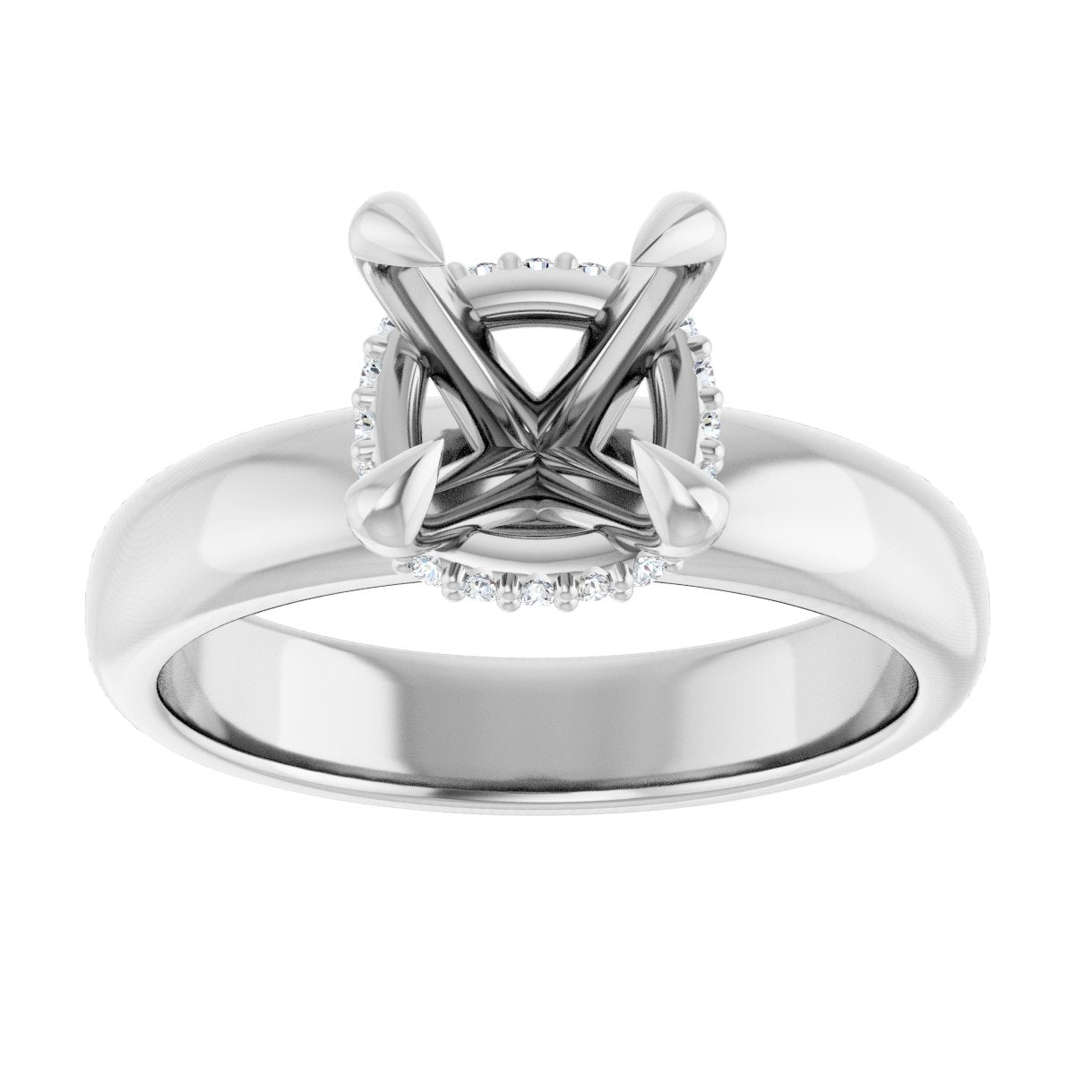 Cushion Claw-Prong Hidden Halo-Style Engagement Ring Semi-Mount - gallery - Series 127042