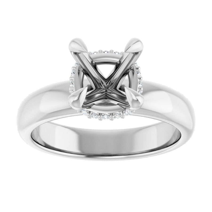 Cushion Claw-Prong Hidden Halo-Style Engagement Ring Semi-Mount - gallery - Series 127042