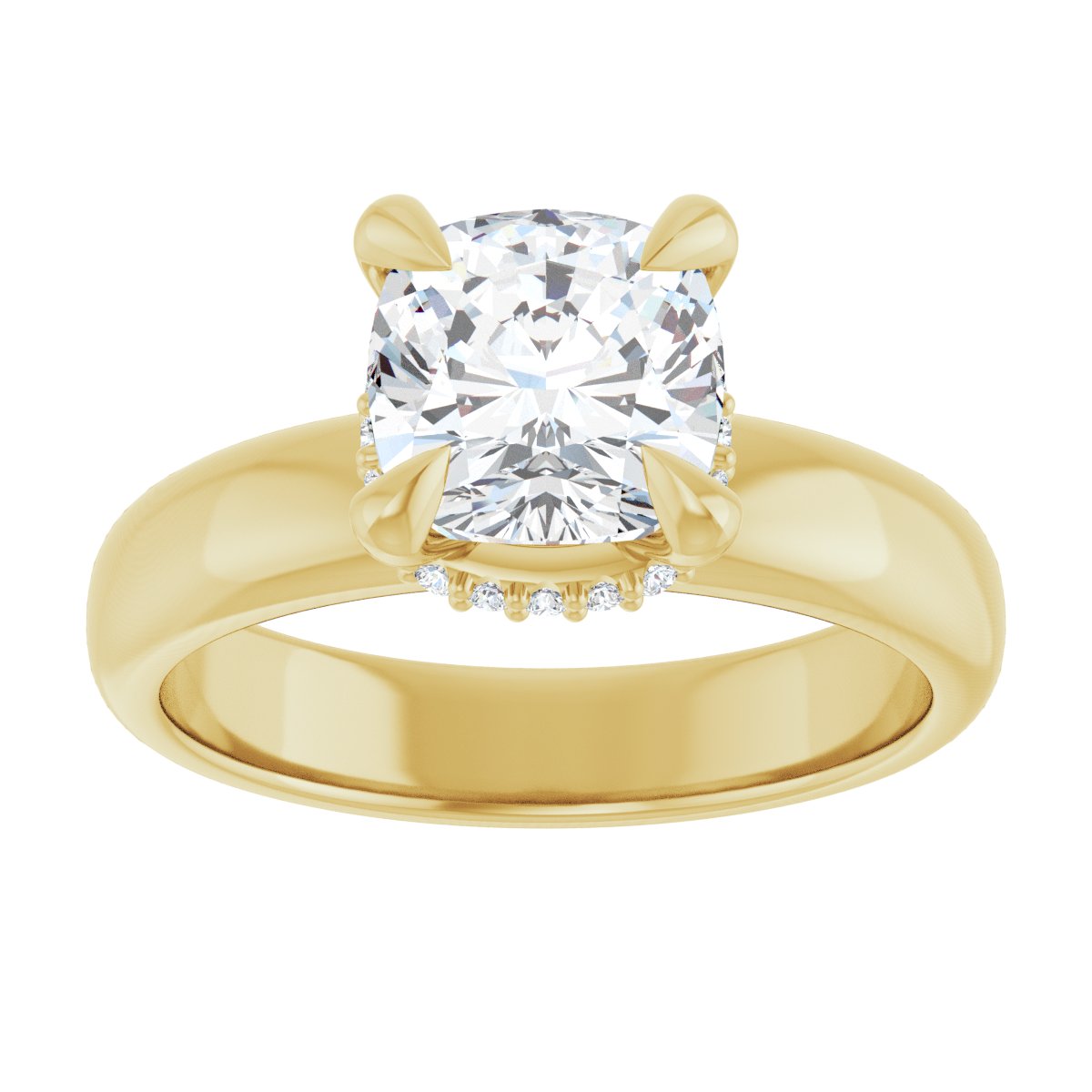 Cushion Claw-Prong Hidden Halo-Style Engagement Ring Semi-Mount - gallery - Series 127042