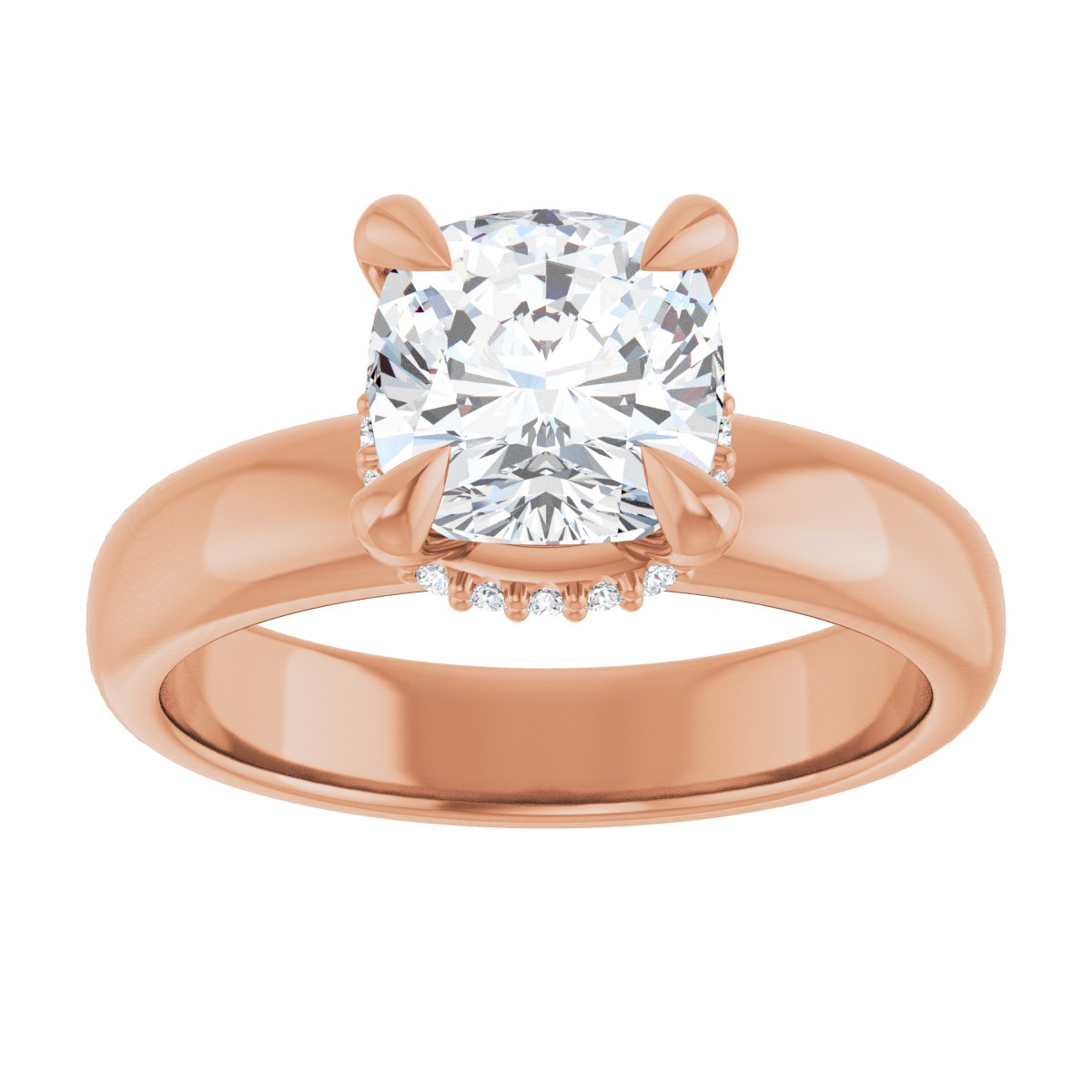 Cushion Claw-Prong Hidden Halo-Style Engagement Ring Semi-Mount - gallery - Series 127042
