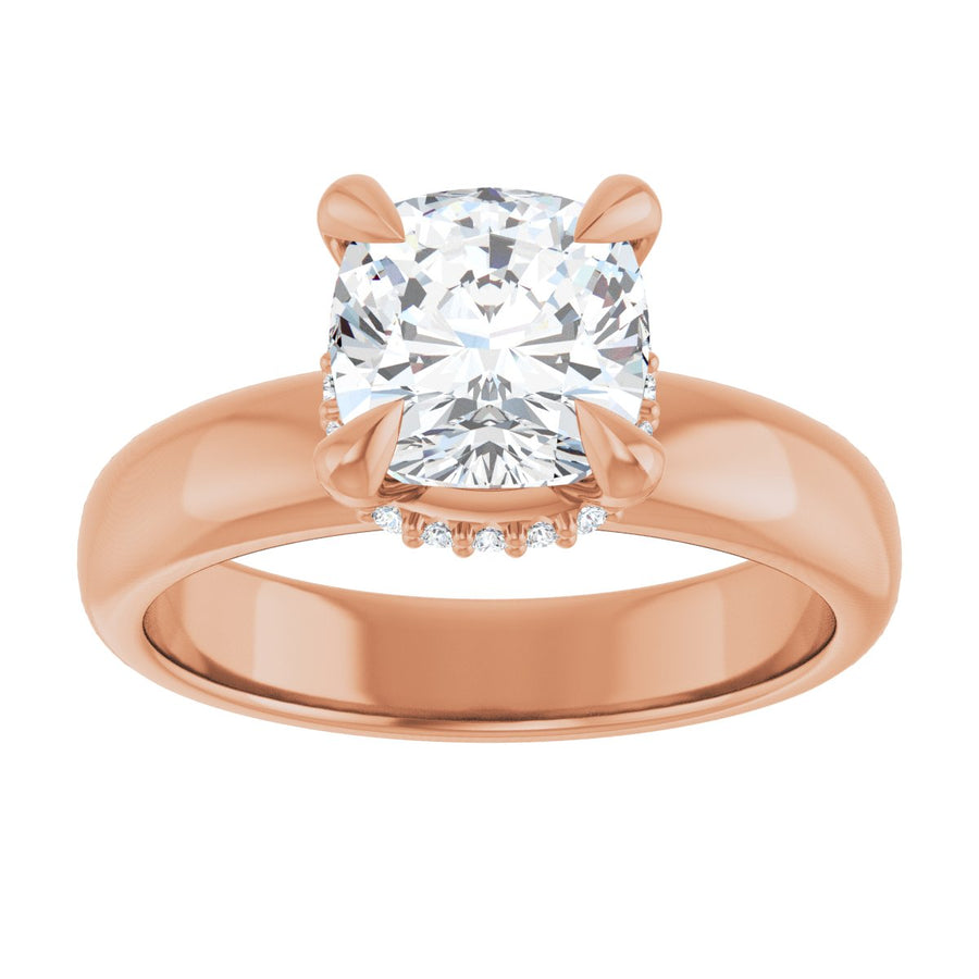 Cushion Claw-Prong Hidden Halo-Style Engagement Ring Semi-Mount - gallery - Series 127042