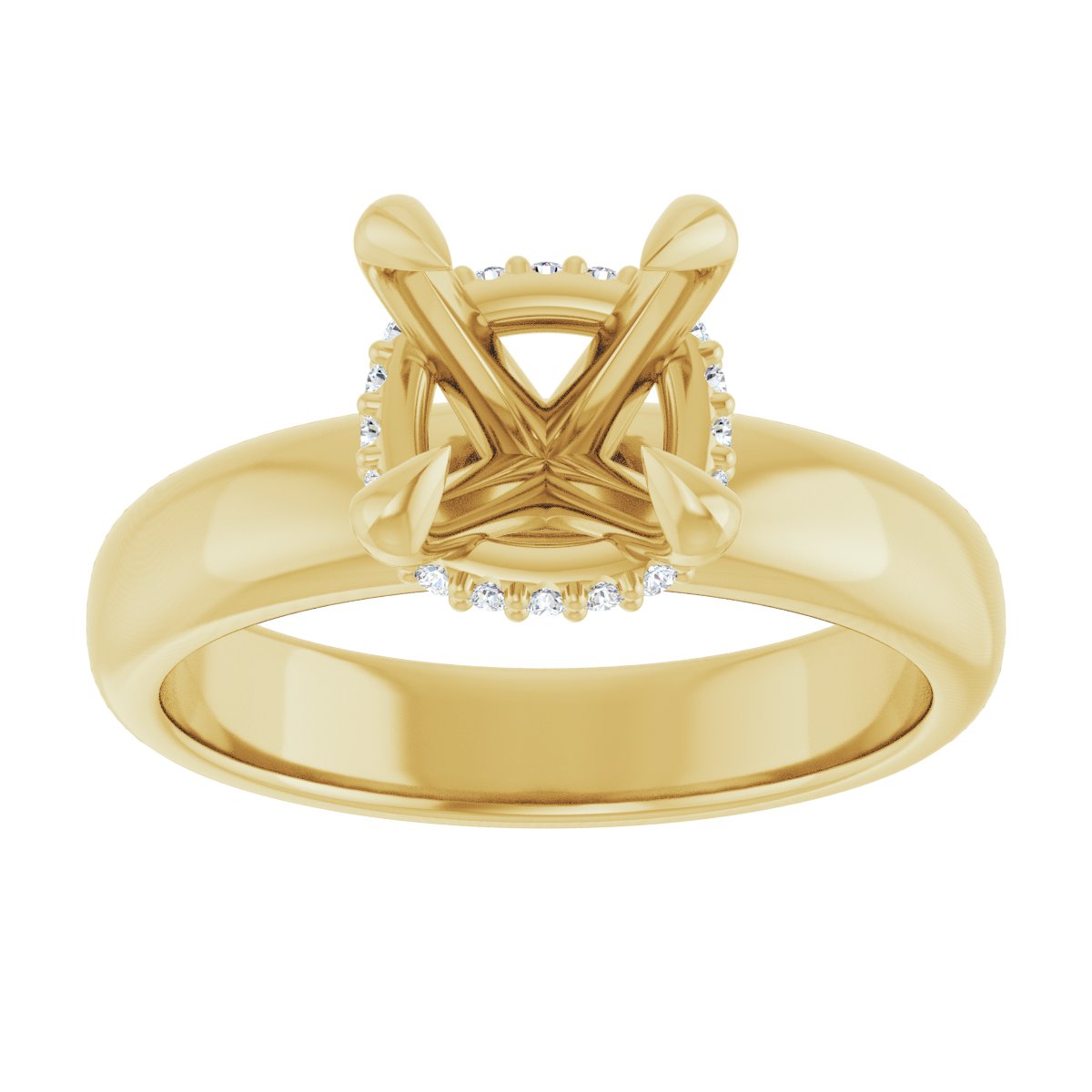 Cushion Claw-Prong Hidden Halo-Style Engagement Ring Semi-Mount - gallery - Series 127042