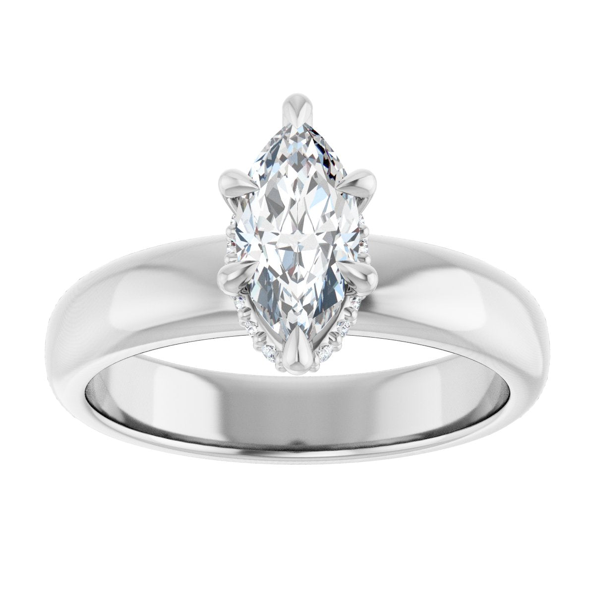 Marquise Claw-Prong Hidden Halo-Style Engagement Ring Semi-Mount - gallery - Series 127042