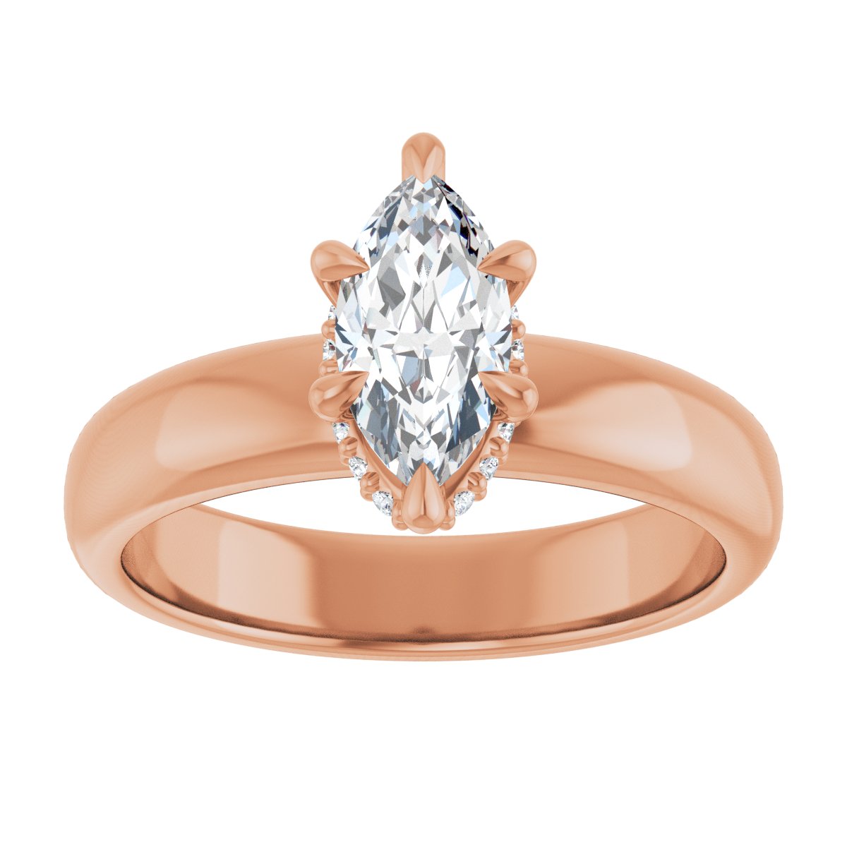 Marquise Claw-Prong Hidden Halo-Style Engagement Ring Semi-Mount - gallery - Series 127042