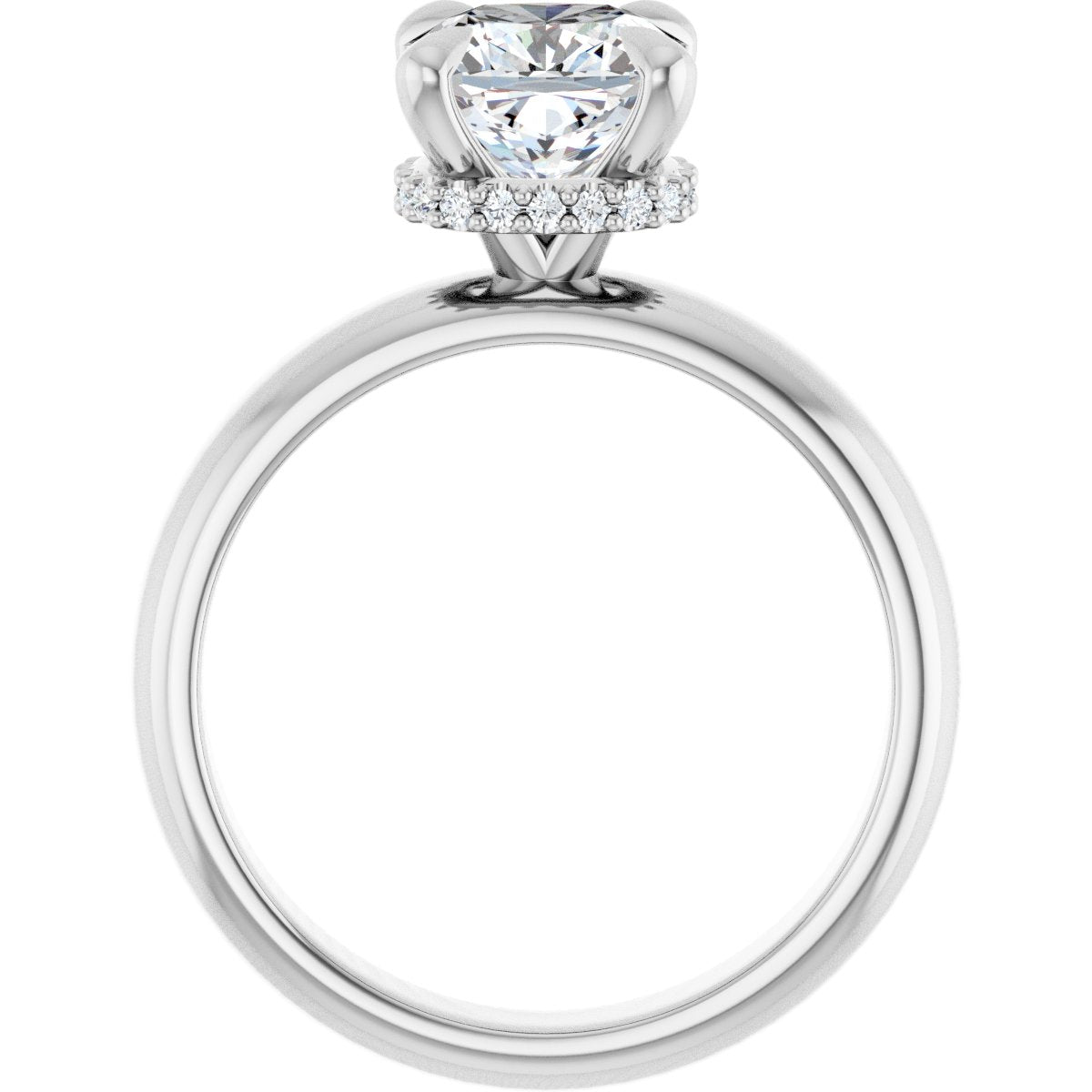 Cushion Claw-Prong Hidden Halo-Style Engagement Ring Semi-Mount - gallery - Series 127042