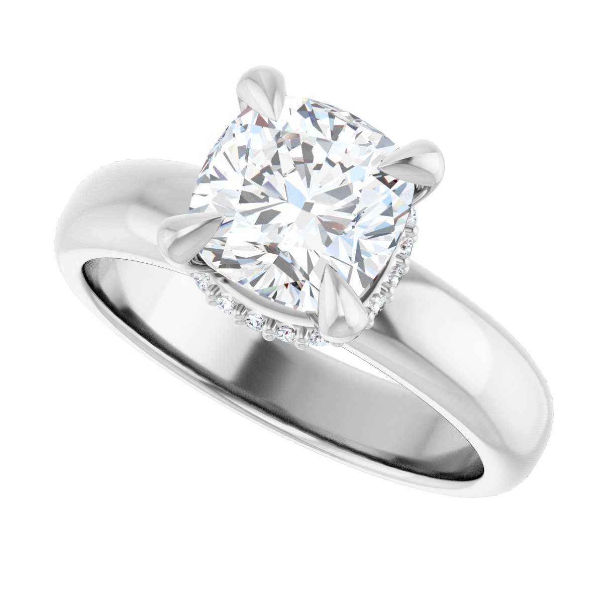 Cushion Claw-Prong Hidden Halo-Style Engagement Ring Semi-Mount - gallery - Series 127042