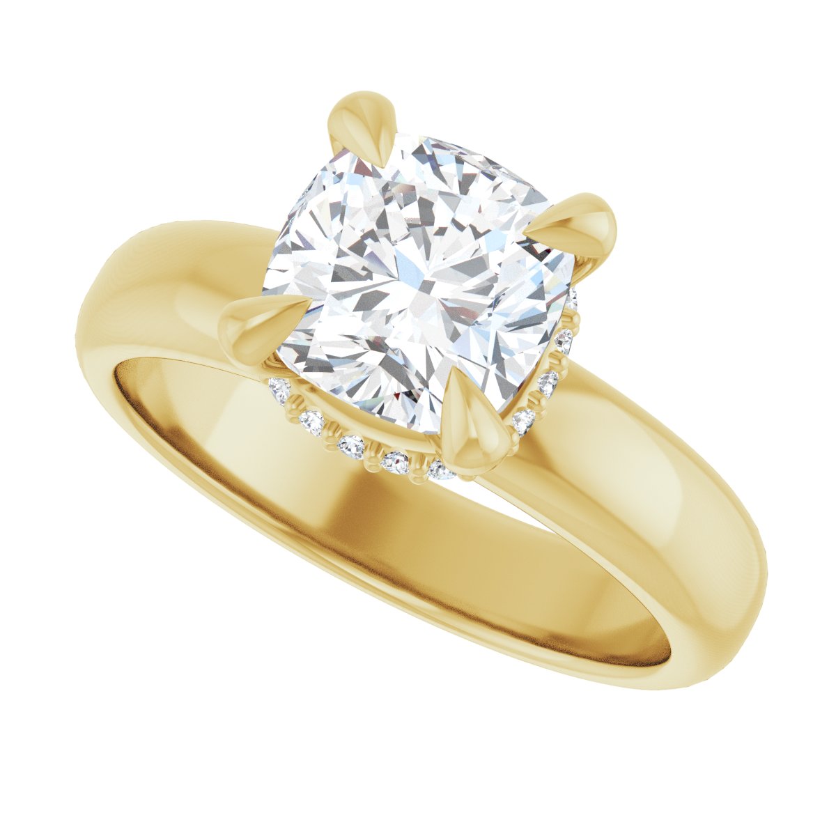 Cushion Claw-Prong Hidden Halo-Style Engagement Ring Semi-Mount - gallery - Series 127042