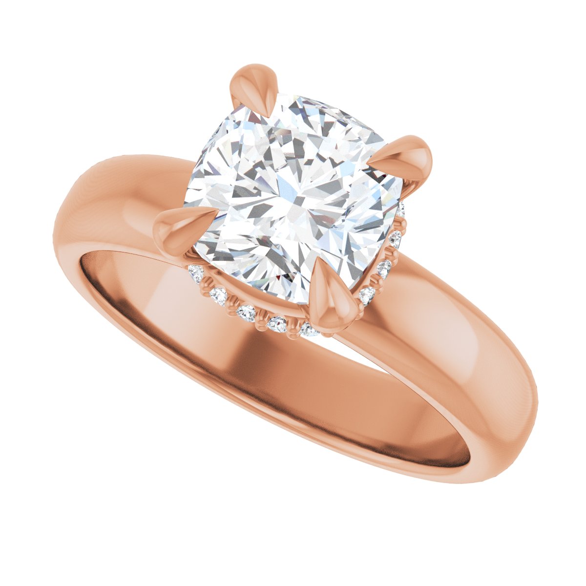 Cushion Claw-Prong Hidden Halo-Style Engagement Ring Semi-Mount - gallery - Series 127042