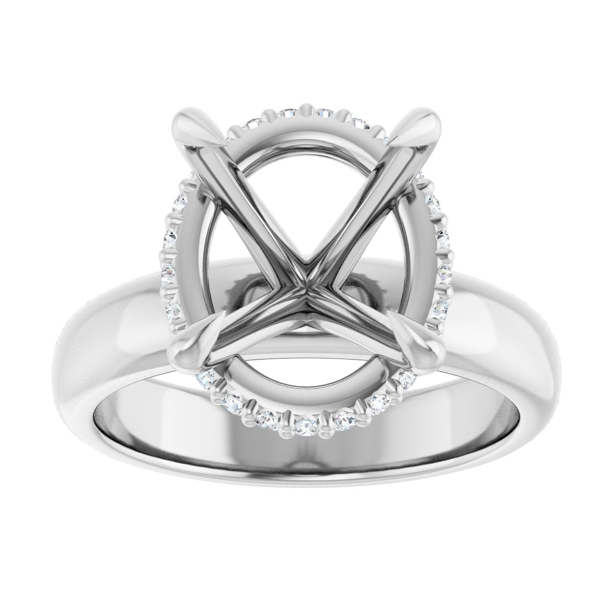 Oval Claw-Prong Hidden Halo-Style Engagement Ring Semi-Mount - gallery - Series 127042