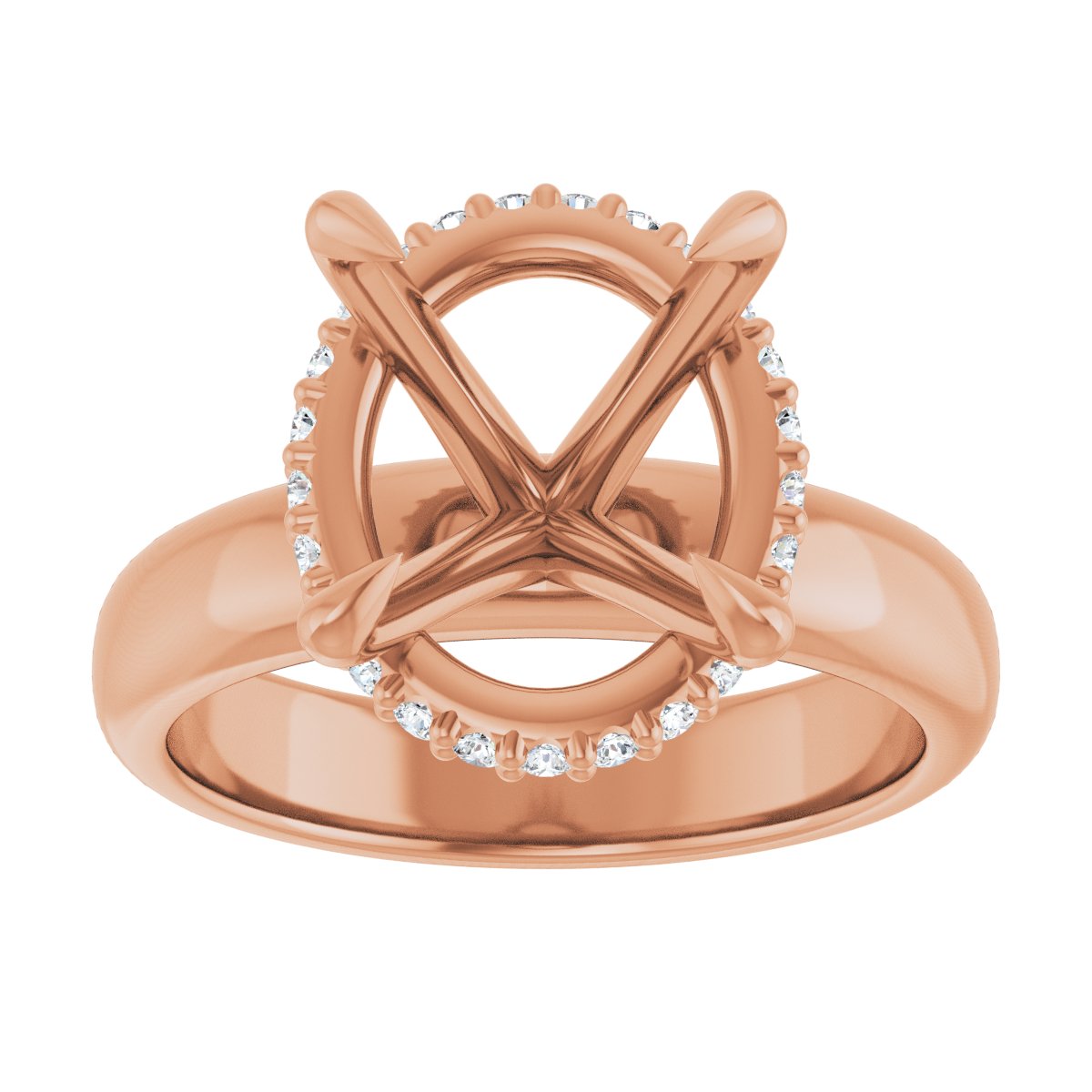 Oval Claw-Prong Hidden Halo-Style Engagement Ring Semi-Mount - gallery - Series 127042