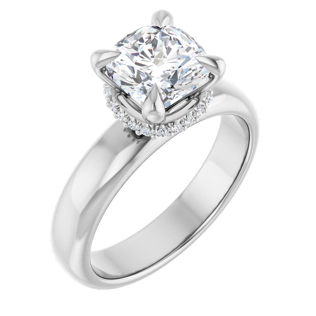 Natural Diamond Cushion Claw-Prong Hidden Halo-Style Engagement Ring Semi-Mount - Platinum - Series 127042