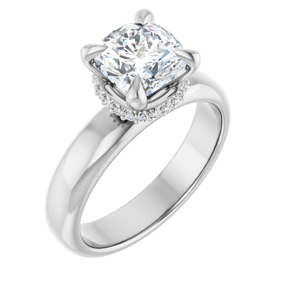 Natural Diamond Cushion Claw-Prong Hidden Halo-Style Engagement Ring Semi-Mount - Platinum - Series 127042